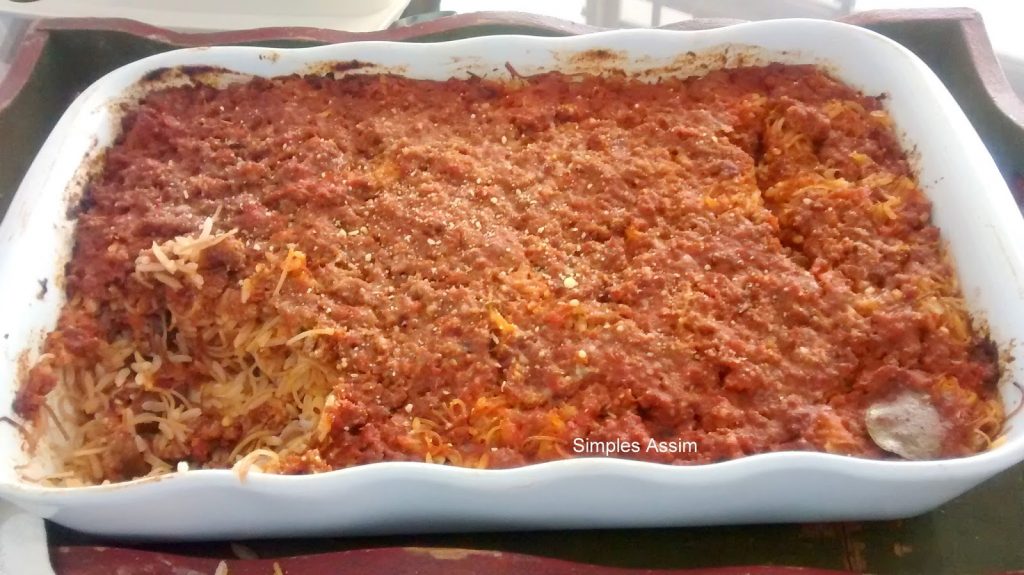 Arroz com cabelo de anjo e berinjela